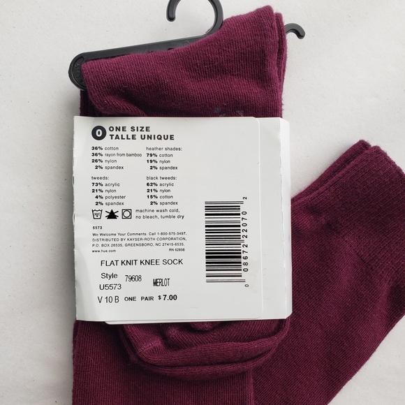 Hue Merlot Flat Knit Soft Cotton/Rayon/Nylon Blend Women's Knee-Sock - Size 9-11 - Picture 2 of 2
